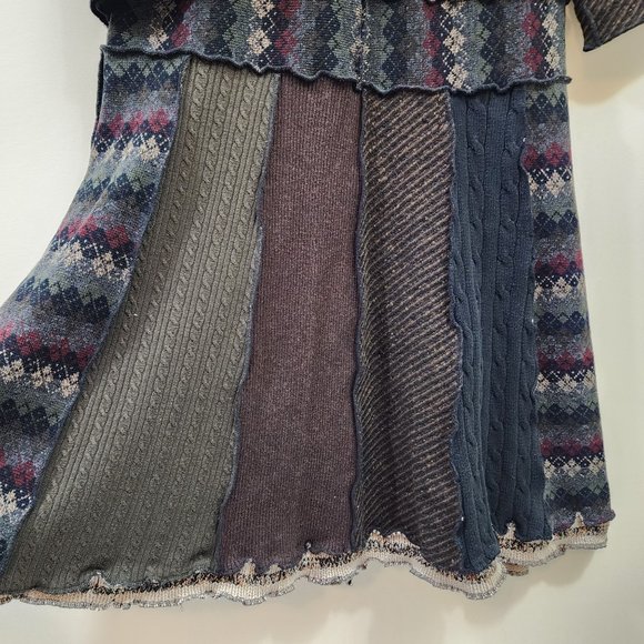 Magpie 1/2 button long boho patchwork duster sweater 3/4" sleeves woman's L/XL - Picture 7 of 11